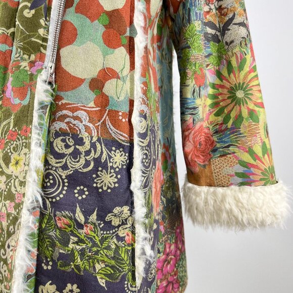 NWOT Johnny Was Sherpa Fur & Faux Suede Floral Coat Jacket Zipper Pockets Size L - Picture 5 of 13